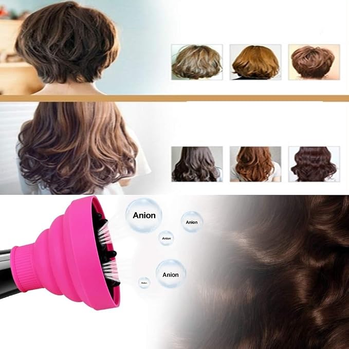 Hair Diffuser Attachment for Hair Dryer Travel Collapsible Portable Diffuser for Curly Hair Women .Airflow Attachment for Salon or Home Use with Nozzle 1.65-1.9In (Rose Red) Non-universal