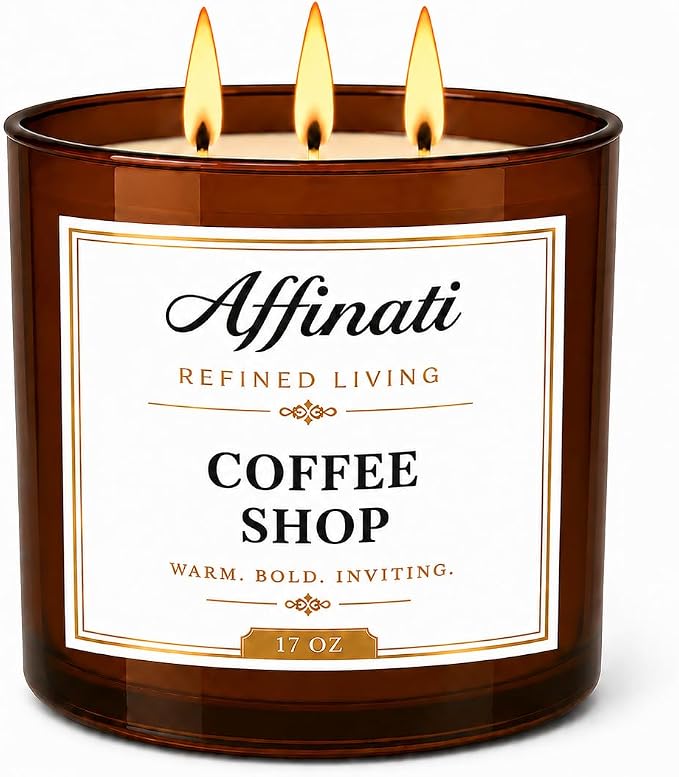 Coffee Shop Affinati 3-Wick Candle - 17 oz Luxury Soy Wax Blend, Long-Lasting Café Ambiance & Aromatherapy Home Fragrance, Premium Roasted Coffee Bean Scented Jar, Unique Gifts for Book Lovers
