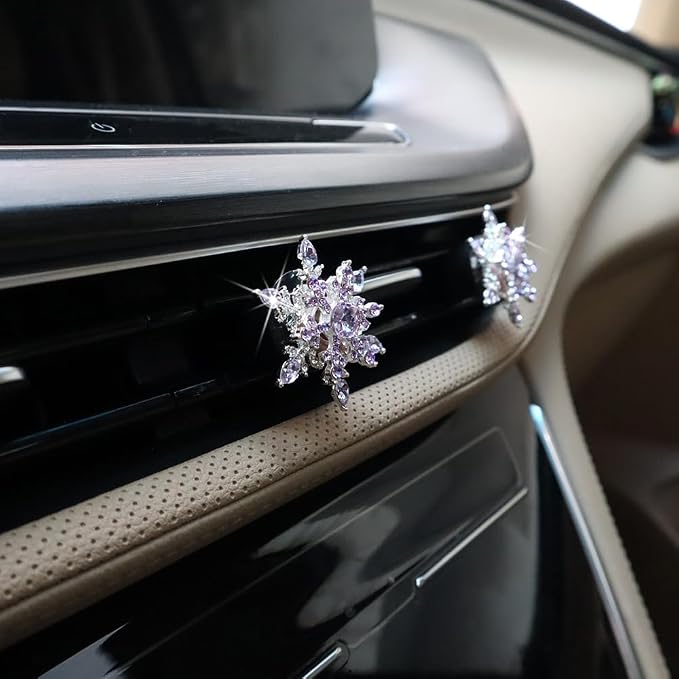 ORIESSE Purple Car Accessories,2pcs Rotatable Snowflake Air Vent Clips Car Air Freshener,Bling Car Decor Outlet Clips for Women,Refillable Diffusers