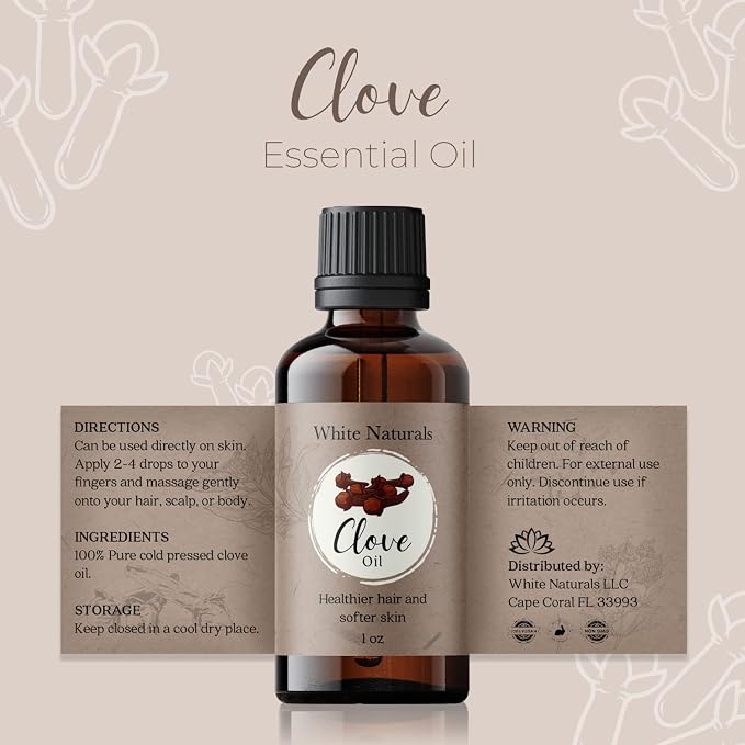 Organic Clove Essential Oil - 100% Pure & Natural, Therapeutic Grade, Undiluted, Premium Quality Aromatherapy Oil for Diffuser, Hair, Skin, Gums & Oral Discomfort and Teeth with Premium Glass Dropper