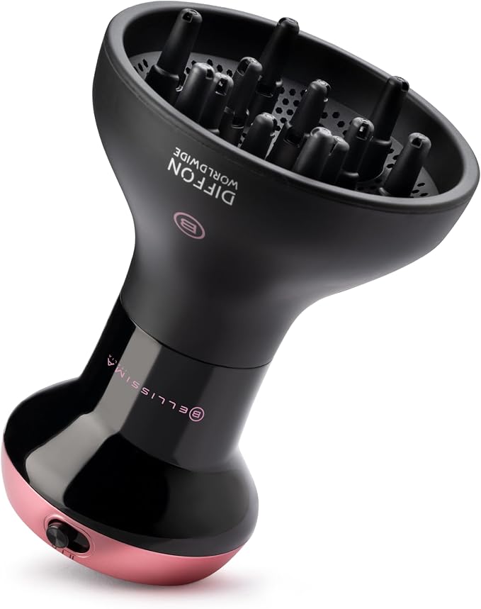 Bellissima Diffon Worldwide Diffuser Hair Dryer for Curly Hair - Dual Voltage 2-in-1 Blow Dryer with Diffuser - Reduces Frizz, Defines Curls, Volumizes - Lightweight, Easy Hold Handle
