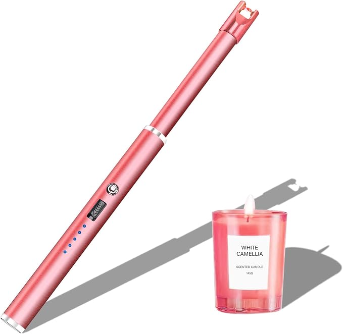 Electric Candle Lighter Windproof USB Rechargeable Flameless Long Neck Lighter for Candles Gas Stove Fireplace BBQ Kitchen Grills (Rose Pink)