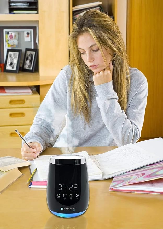 PureGuardian Diffuser for Essential Oils, Ultrasonic, Cool Mist, Aromatherapy Creates Relaxing Environment, Optional Night Light, Alarm Clock, Timer, Up to 5-8 Hours, SPA260