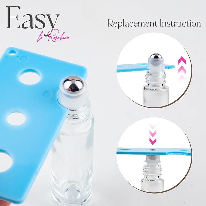 10ml Roller Bottles for Essential Oils, 4 Pack Glass Roll on Bottles, Refillable Perfume Bottle, with Stainless Steel Roller Balls, 2 Droppers, 1 Opener, Labels (Clear)