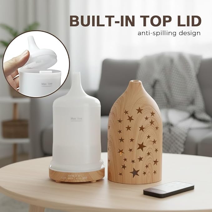 Essential Oil Diffuser,7.1''x3.5'' Diffusers with 3 Aromatherapy Oils Set,Small 200ml Desk Humidifier with 7 LED Colors Night Lights,Waterless Auto-Off for Office Home Decor Gift (Star)