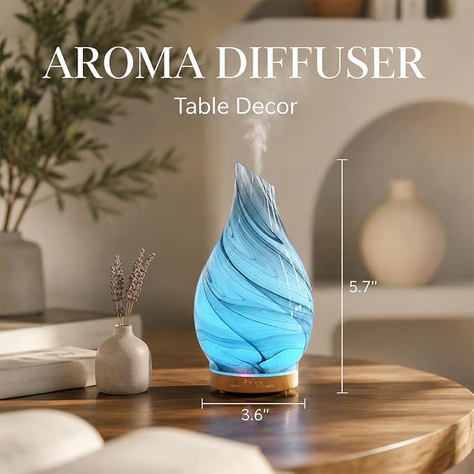 Glass Essential Oil Diffuser with 3 Aromatherapy Oils,200ml Small Humidifier for Bedroom with Timer,7 LED Color Lights for Office Home Room Decor Gifts for Women Men