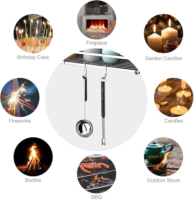 SUPRUS Electric Candle Lighter USB Type C Rechargeable Lighter Steel Shell & Hanging Hook with 360° Flexible Neck (Black)