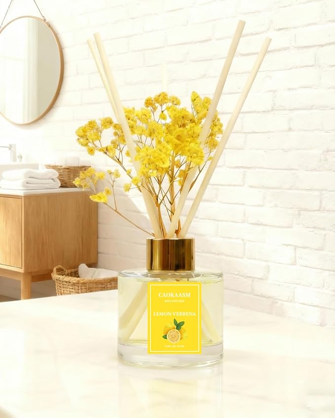 Reed Diffuser Set-Lemon Verbena Scent Fragrance Oil Diffuser with 6 Reed Sticks | Home & Bedroom Bathroom Decor,3.38 fl oz (100ml)