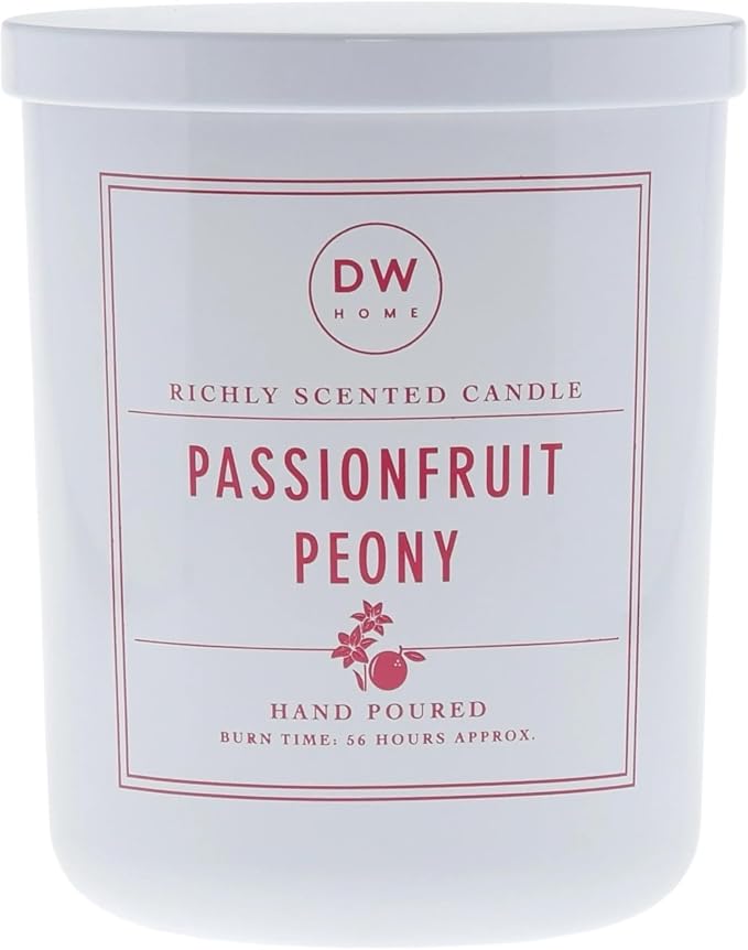 DW Home Passionfruit Peony Scented Candle – Tropical Passionfruit, Citrus & Peony Floral Fragrance, 9 oz Single Wick Jar Candle, Long Burning Home Fragrance