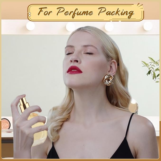 6 Pcs 50ml/1.7oz Glass Spray Bottle Clear Empty Perfume Atomizer Refillable Spray Container with Fine Mist Sprayer Pump for Fragrance Essential Oil Travel - Golden Lid