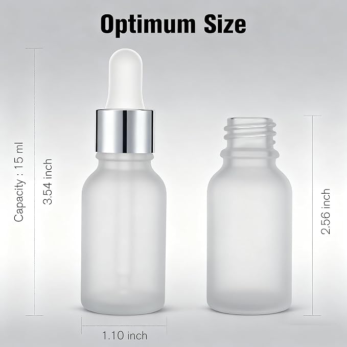 PrettyCare 24 pcs，Eye Dropper Bottle 0.5 oz（ 15 ml Frosted Glass Bottles with Silver Caps, 2 Extra Measured Pipettes, 48 Labels, 2 Funnels Empty Tincture Bottles for Essential Oils