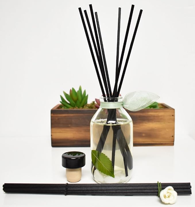 Zen White Tea & Ginger Reed Diffuser Set, Bathroom Decor, Room Scent | White tea, ginger, and citrus profile, kitchen shelf, decorative glass bottle, home aroma, entryway, powder room, living room