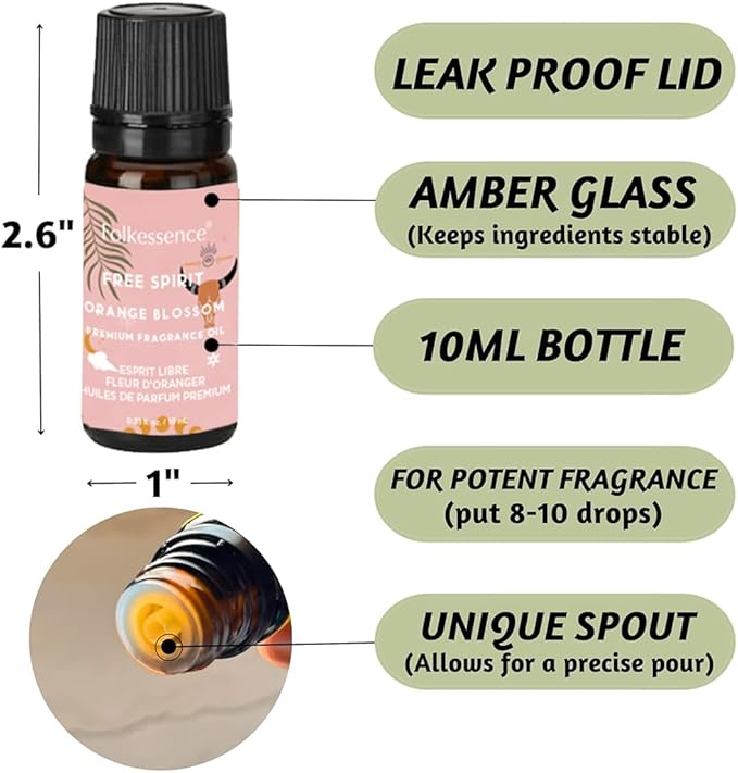 Folkulture Essential Oils Set for Diffuser | Set of 6 Fragrance Oils for Relaxation, Meditation & Wellness | Aromatherapy Scents – White Sage, Green Tea, Cedarwood, Rose, Orange & More | Magic Hour