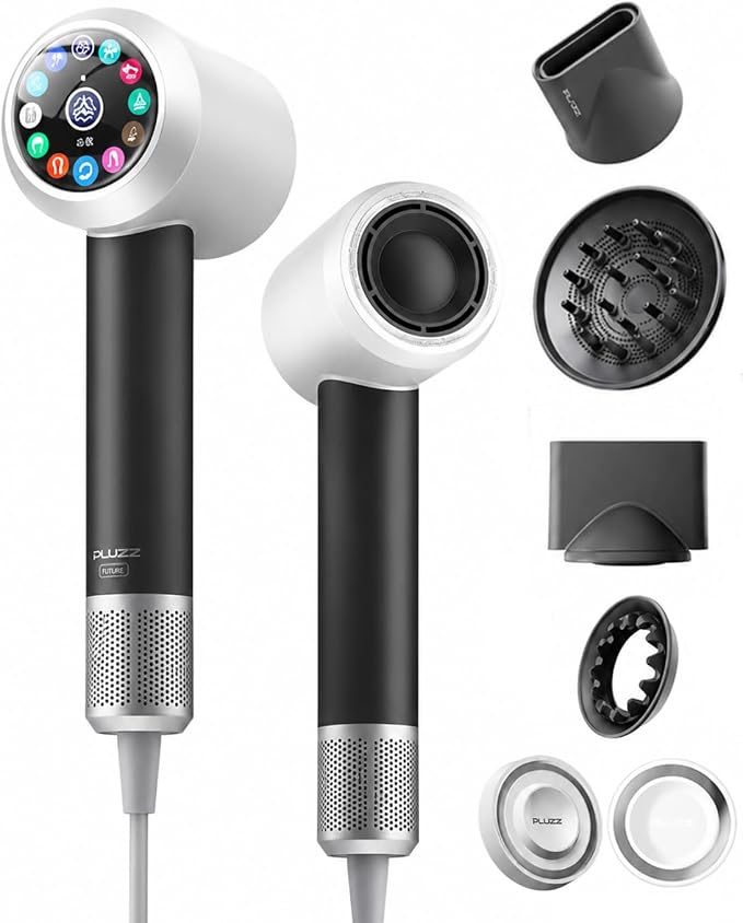 FUTURE Smart Hair Dryer with Diffuser, Touchscreen Control, Auto Hand Detection, 15 Settings, 500 Million Negative Ions, 140,000 RPM Brushless Motor, High-Speed Fast Drying Blow Dryer for Salon & Home