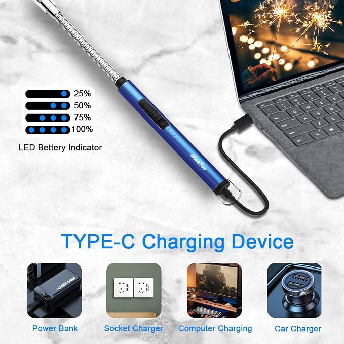 MeeToo Lighter, Electric Candle Rechargeable USB Lighter Plasma Arc for Candle Christmas Birthday Camping Dark Blue