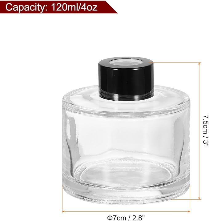 HARFINGTON 120ml/4oz Empty Glass Diffuser Bottle 3" x 2.8" Refillable Fragrance Accessories Aromatherapy Jar Container for Replacement Reed Diffuser DIY Home Bathroom Transparent