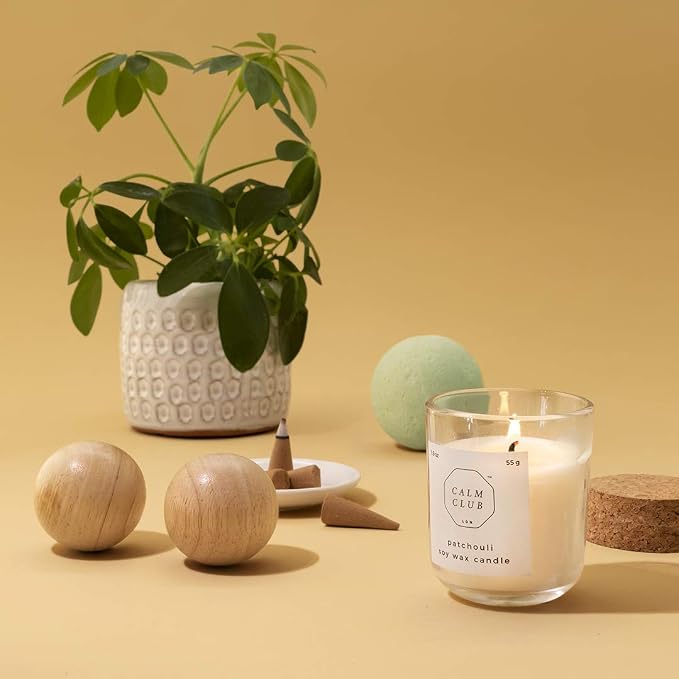 Calm Club | Scented Relaxation Rituals Kit | Scented Candles & Incense Cones | Relaxing Bath Bombs | Self Care Relaxing Gifts for Women | Baoding Stress Balls for Adults |