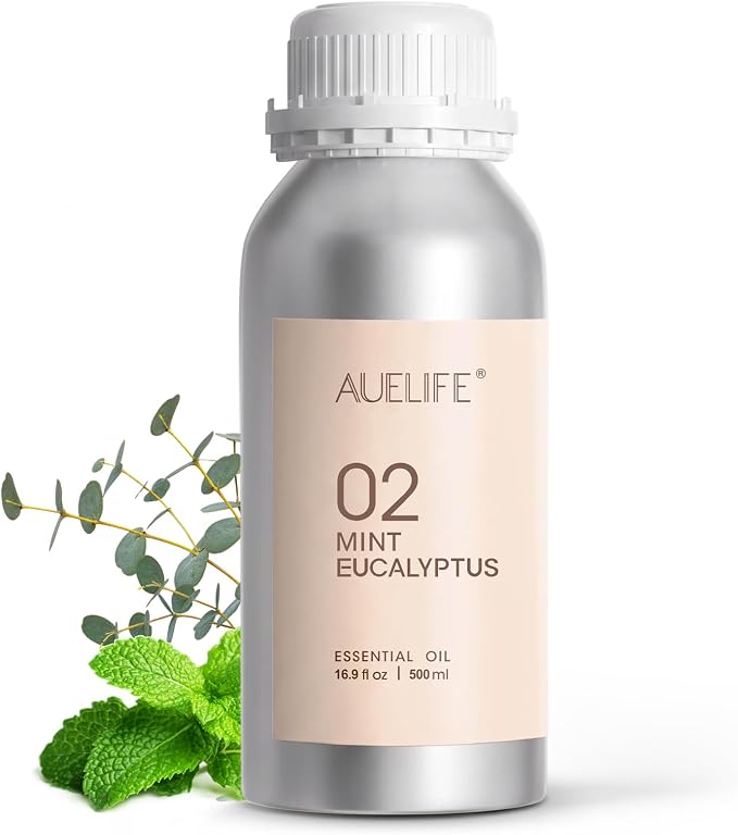 Auelife 16.9oz (500 ml) Mint & Eucalyptus Essential Oils for Diffusers for Home, Large Aluminum Bottle Fragrance Oil for Candle & Soap Making, Aromatherapy Oil for DIY Scents & Home Fragrance