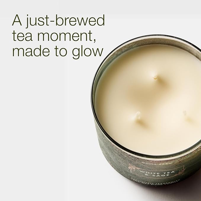 Bath & Body Works White Tea & Sage 3-Wick Candle - Scented Candle for At-Home Use - Long-Lasting, Room-Filling Fragrance - High Fragrance Oil Concentration - Soy Wax Blend