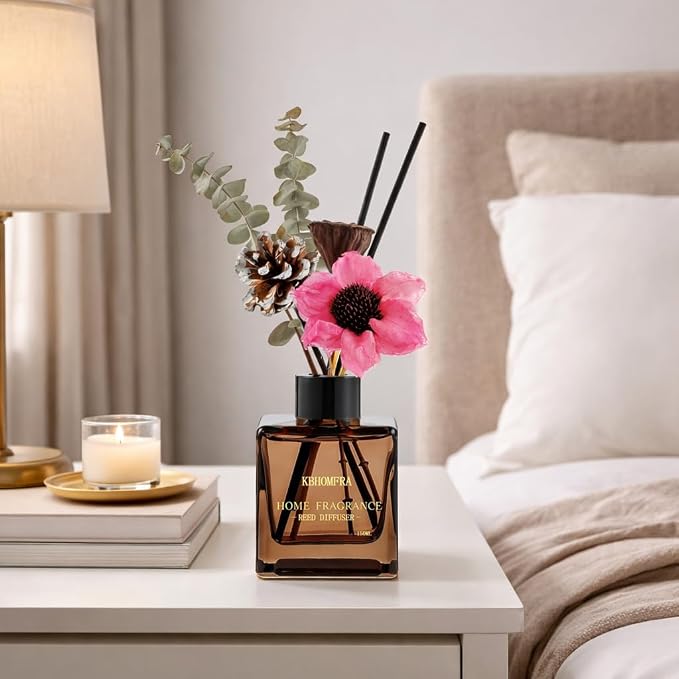 Jasmine Orange Reed Diffuser with Dried Flowers Diffuser Sticks 5.07fl.oz EssentialOil 90 Days Long-Lasting Scent for Home Livingroom Bedroom,Bathroom (Jasmine Tea)