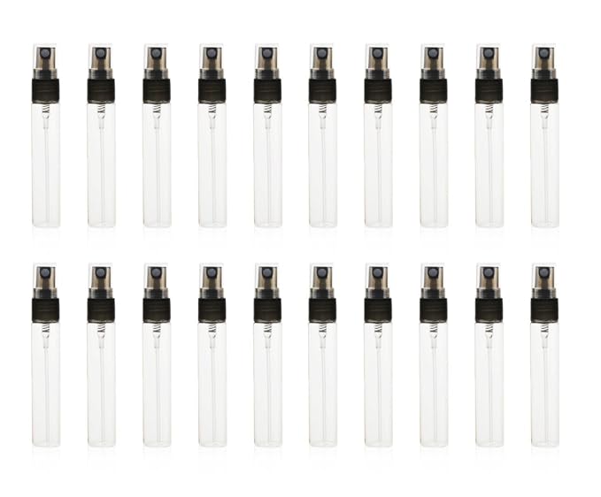 20 Pack Set 10ML Protable Refill Bulk Atomizer Spray Travel Perfume Bottle Hydrating Empty Bottle (Clear-Black)
