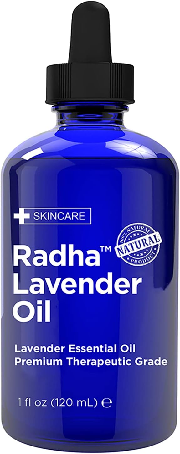 Radha Beauty Lavender Essential Oil 4 oz. - 100% Natural & Therapeutic Grade, Steam Distilled for Aromatherapy, Relaxation, Sleep, Laundry, Stress & Anxiety Relief, Meditation, Massage, Headaches