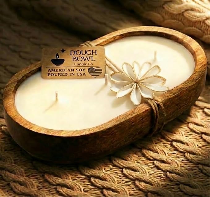 Dough Bowl Candle Co. Scented Vanilla Candle - 10x6 Large 3 Wick Natural Soy Wax Candles for Home, Luxury Women Birthday Gift Ideas, Vanilla Scent Odor Eliminating Aromatherapy for Mother's Day