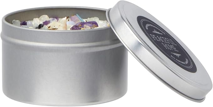 Peaceful Home® Candle by New Moon Beginnings - Stress Relief Candle - Energy clearing - All Natural Essential Oil Soy Candle - Crystal Candles (Peaceful Home, 8oz Tin)