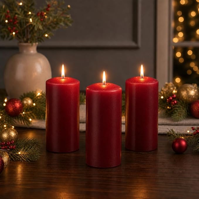 yummi 3" x 6" Burgundy Round Pillar Candles - 3 per Pack