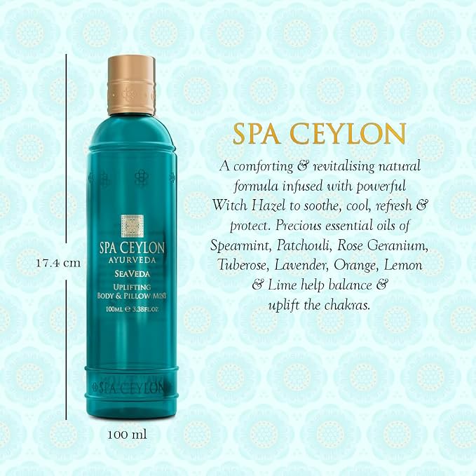 SPA CEYLON SeaVeda Uplifting Body & Pillow Mist – Aromatherapy Stress Relief Pillow Mist, Natural Body Mist & Room Spray with Marine Therapy & Ayurveda, 100ml
