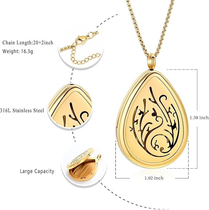 Tree of Life - Stainless Steel Teardrop Aromatherapy Essential Oil Diffuser Necklace Locket Necklace Pendant-Customize