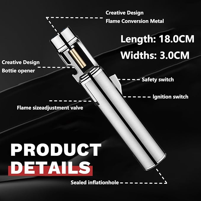 Torch Lighter, Straight Flame Bright Lighters, Windproof Adjustable Flame Color with Safety Lock, Lightsaber Torch Flame for Outdoor, Campfires, BBQ, Candles, Camping