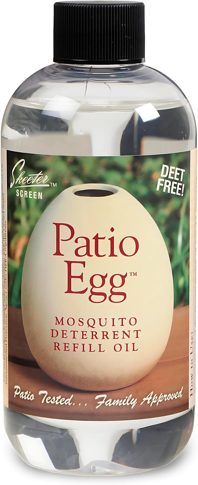 Skeeter Screen 90602 Patio Egg Refill Oil – 8 Fl Oz Bottle – Essential Oil Blend with Geraniol & Lemongrass – for Use with Patio Egg Diffuser – DEET-Free, Long-Lasting, Natural Scent