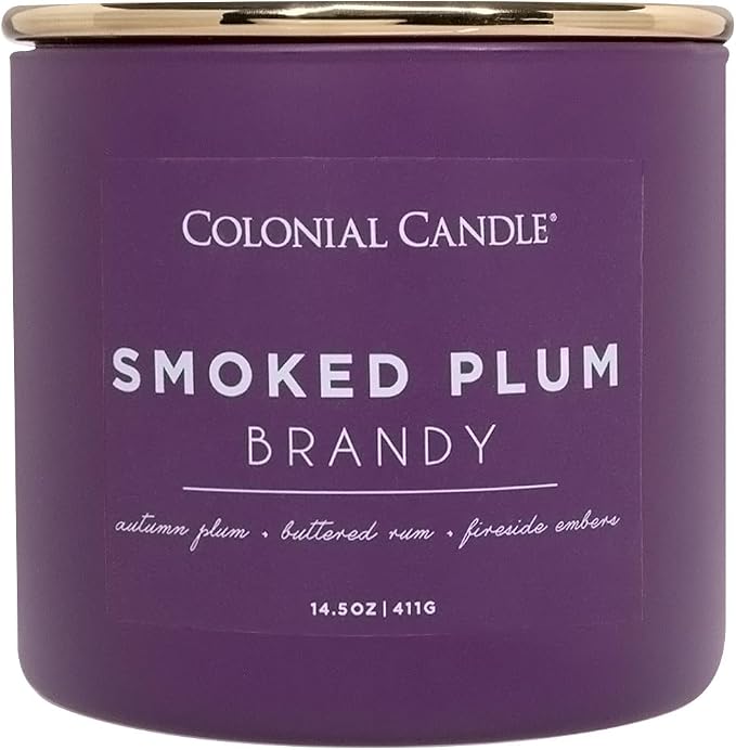 Colonial Candle Smoked Plum Brandy Jar Candle, Pop of Color Collection, 3 Wick, Purple, 14.5 oz - Up to 60 Hours Burn