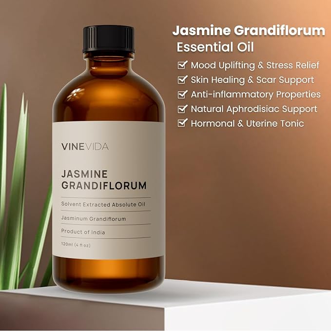 VINEVIDA Jasmine Essential Oil 4 oz - Undiluted Candle Scent DIY Scents for Candlemaking Bulk Soap Making Safe Skin, 7.18 Ounces, 120.0 milliliters, 4.0 Fl Oz, 1