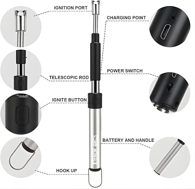 V2 Extendable 2.5 Feet. Arc Extra Long Lighter, Flameless Fireplace Stove Electric Candle Lighter, Long Neck for Pilot Light, Grilling, Firepit, Kitchen, BBQ (Blue)