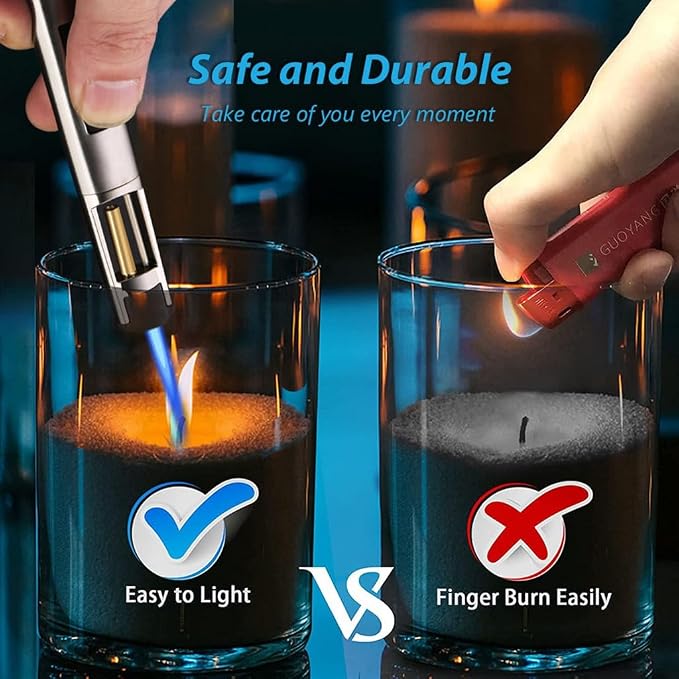 HONEST Torch Lighters Butane Lighters Refillable Single Jet Flame for Candle Grill BBQ Camping (Silver)