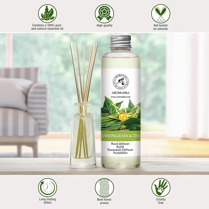 Reed Diffuser Refill Lemongrass - Tea 6.8 Fl Oz - Scented Diffuser - Room Diffuser Refill with Scent - Room Freshener - Home Fragrance - Scented Diffusers - Home Fragrance