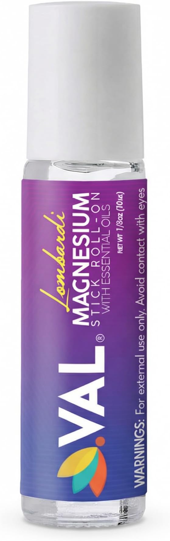 VAL Lombardi Magnesium Stick Rollon with Peppermint & Other Essential Oils - Cooling Comfort for Your Head. Metal Roller. Made in the USA. 10 ml.