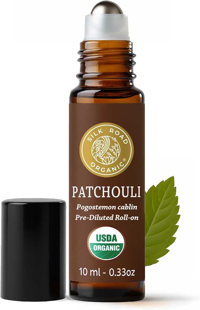 Silk Road Organic Patchouli Essential Oil Roll On, USDA Certified - Uplift Mood, Enhance Attraction, Ease Stress & Relax - 10 ml Aromatherapy Roller