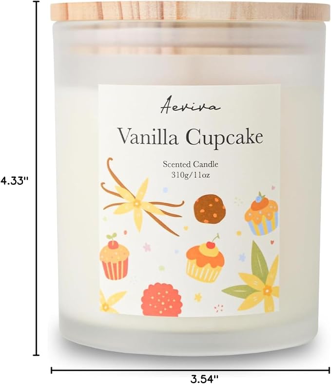 Vanilla Cupcake Scented Candle, 11oz 60 Hour Burn, Natural Soy Wax with Thick Cotton Wick, Highly Scented Aromatherapy Candle for Stress Relief & Meditation, Gifts for Women & Men