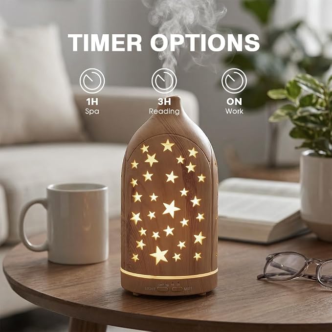 Essential Oil Diffuser,7.1''x3.5'' Diffusers with 3 Aromatherapy Oils Set,Small 200ml Desk Humidifier with 7 LED Colors Night Lights,Waterless Auto-Off for Office Home Decor Gift (Star)