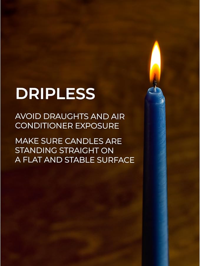 CANDWAX 10 Inch Taper Candles Set of 4 - Dripless and Unscented Candlesticks - Perfect for Dinner and Christmas - Dark Blue