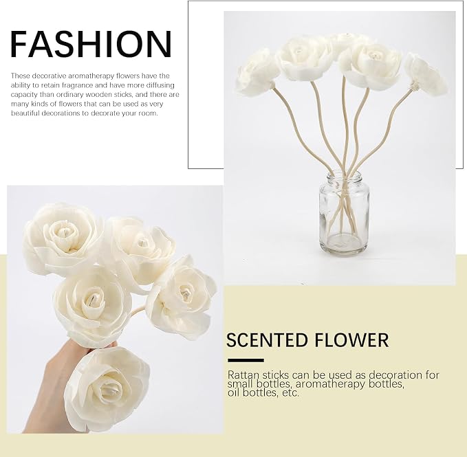 5 Pcs Flower Scent Diffuser, Natural Flower Scent Placement Filled Scent Oil Diffuser Sticks with Cord for Home Bathroom, Office (Camellia-1)