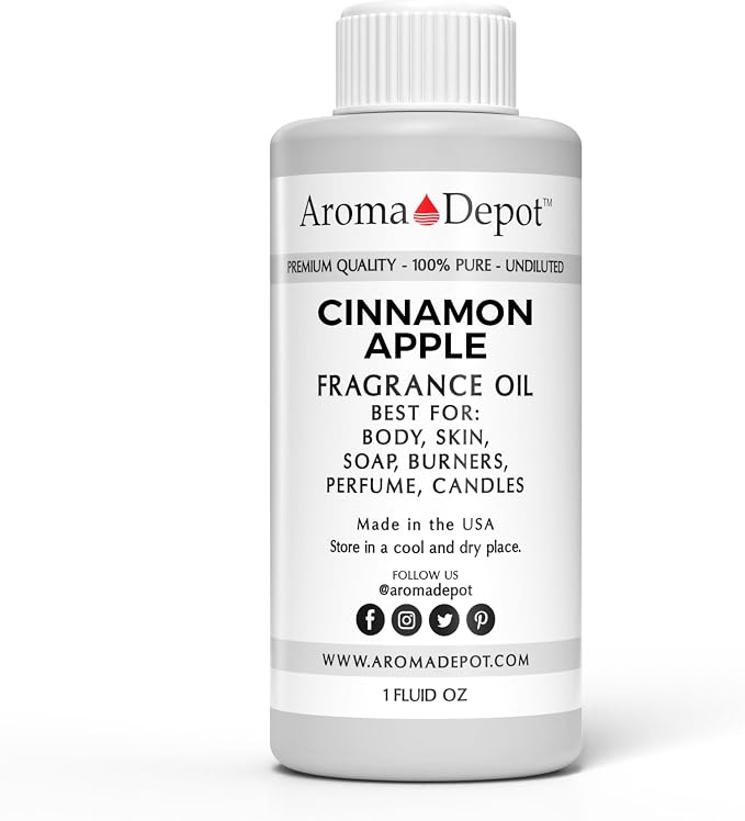 Aroma Depot Cinnamon Apple1 fl oz. Fragrance Oil I Perfume I Scented Oil. DIY Projects such as Candles, Bath Bombs, Body Butters, Creams & Lotions. Few Drops in the Diffuser, Burners, or Warmers. 1 oz