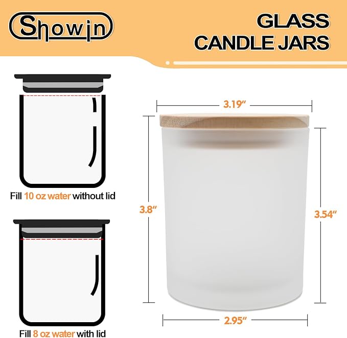 SHOWIN 10 OZ Thick Candle Jars for Making Candles 15 Pcs, Empty Jars with Wood Lids for Candle Making, Sample Container, Frosted White