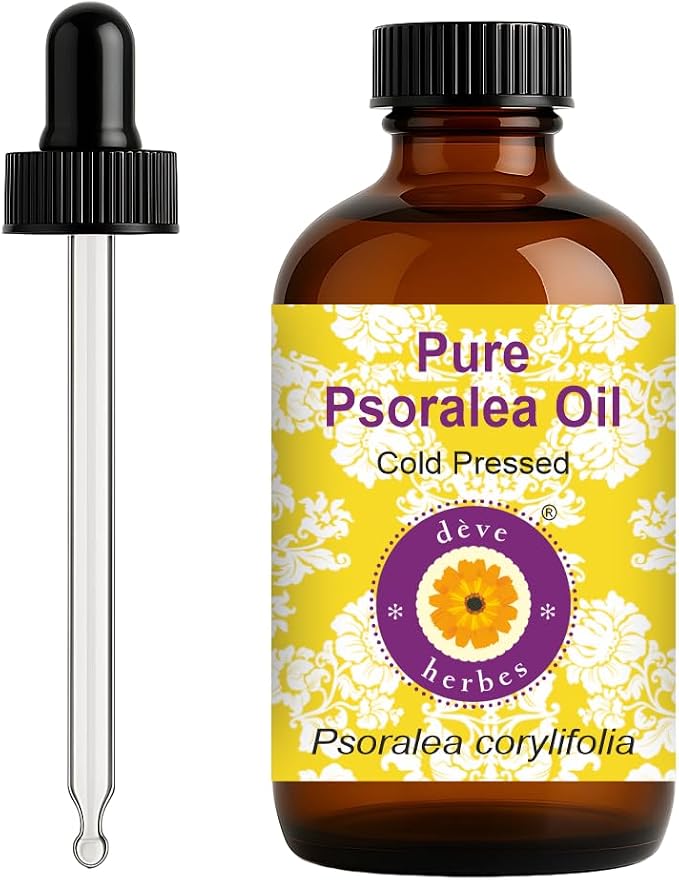 dève herbes Psoralea Oil (Psoralea corylifolia) with Glass Dropper | Cold Pressed | Pure | Natural | For Diluting Essential oils | For Skin & Massage | Non-Sticky| Lightweight| Unisex | 120ml (4 oz)