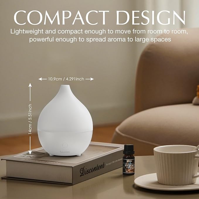 SALKING Essential Oil Diffuser, 100ml Small Aromatherapy Diffuser for Essential Oils, Auto Shut-Off Ultrasonic Diffusers, Cool Mist Humidifier with Warm White Lights, for Office Home (White)