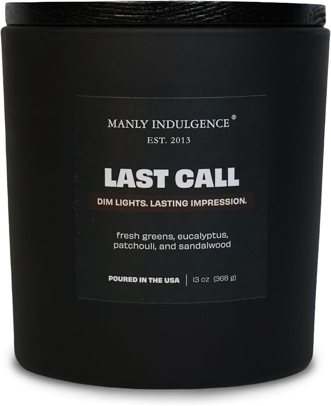 Manly Indulgence Last Call Scented Candle, 2 Wick, 13 oz, Premium Soy Blend Wax, Candles for Home Scented - Made in The USA