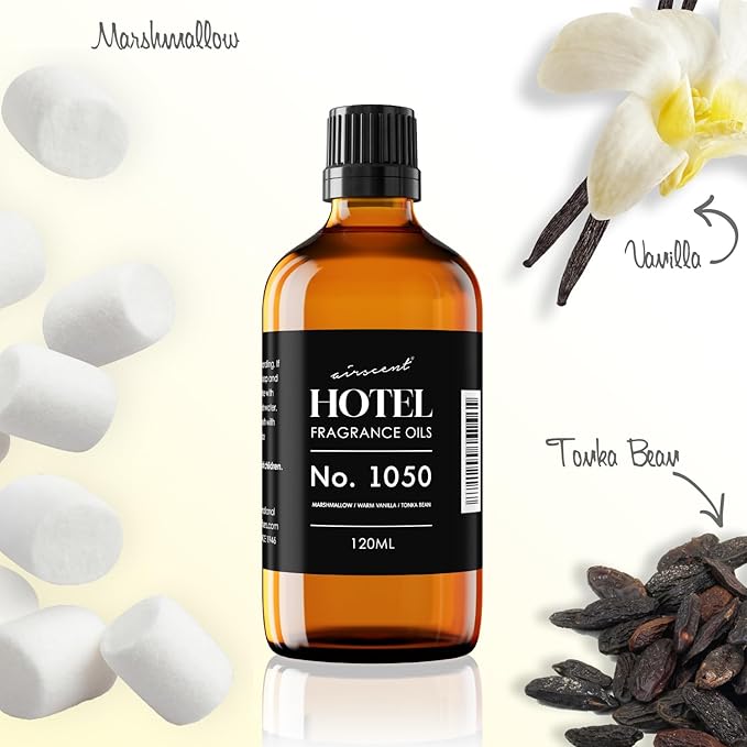 AirScent Warm Vanilla Hotel Diffuser Oil No. 1050 - Marshmallow Vanilla Tonka Bean - Premium Fragrance Oil for Ultrasonic and Waterless Diffusers and Crafting - 500 mL, 16.9 fl oz Glass Bottle